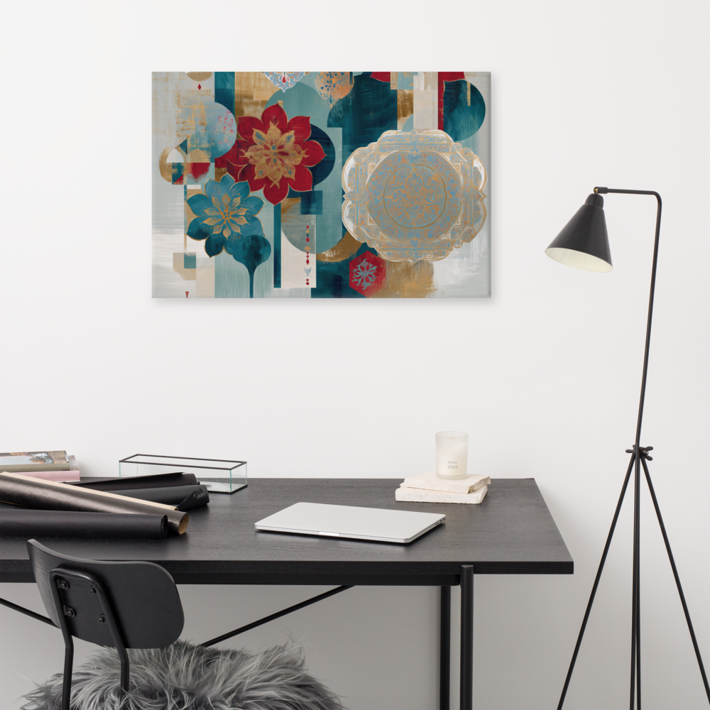 Modern Mughal Blooms – Red & Teal Harmony