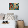 Turquoise Arches of the Mughal Court – Abstract Mughal Architecture Canvas Wall Art