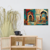 Turquoise Arches of the Mughal Court – Abstract Mughal Architecture Canvas Wall Art