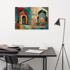 Turquoise Arches of the Mughal Court – Abstract Mughal Architecture Canvas Wall Art