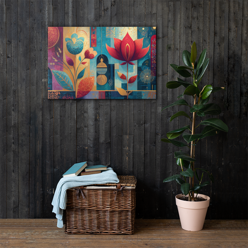 Prismatic Lotus Garden – Mughal Pop Canvas