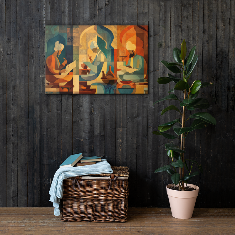 Scholars of the Mughal Era – Abstract Cultural Canvas Art | Mughal Heritage Wall Decor