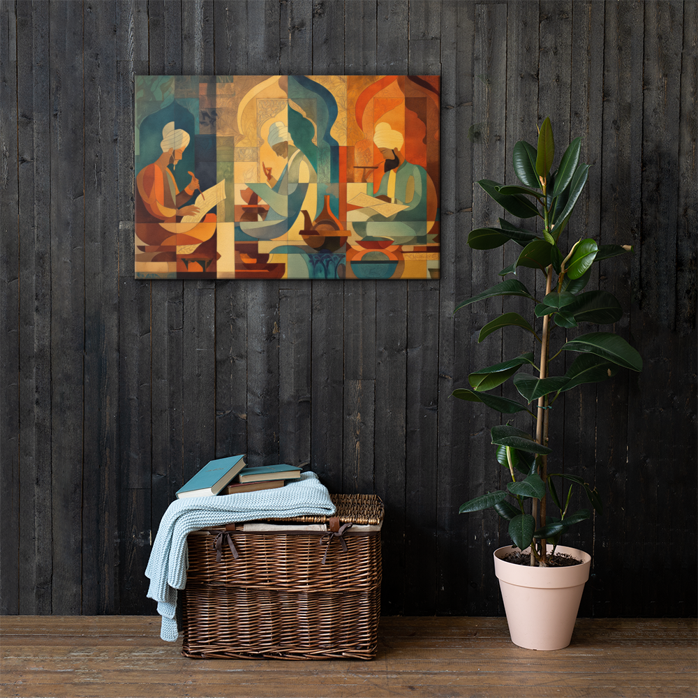 Scholars of the Mughal Era - Abstract Mughal Art Canvas