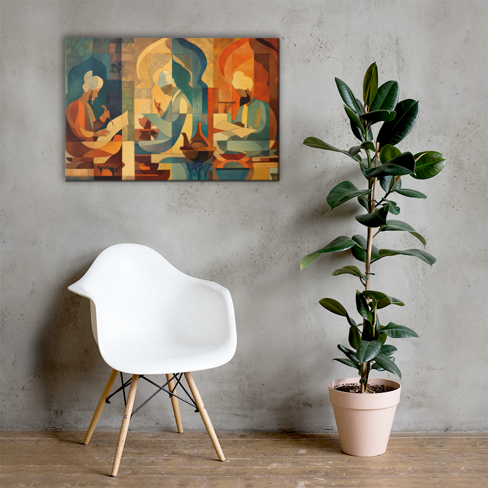 Scholars of the Mughal Era - Abstract Mughal Art Canvas