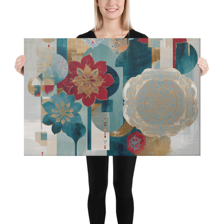 Modern Mughal Blooms – Red & Teal Harmony