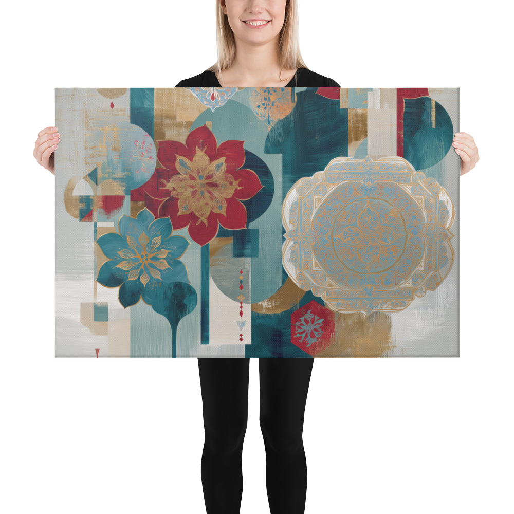 Modern Mughal Blooms – Red & Teal Harmony