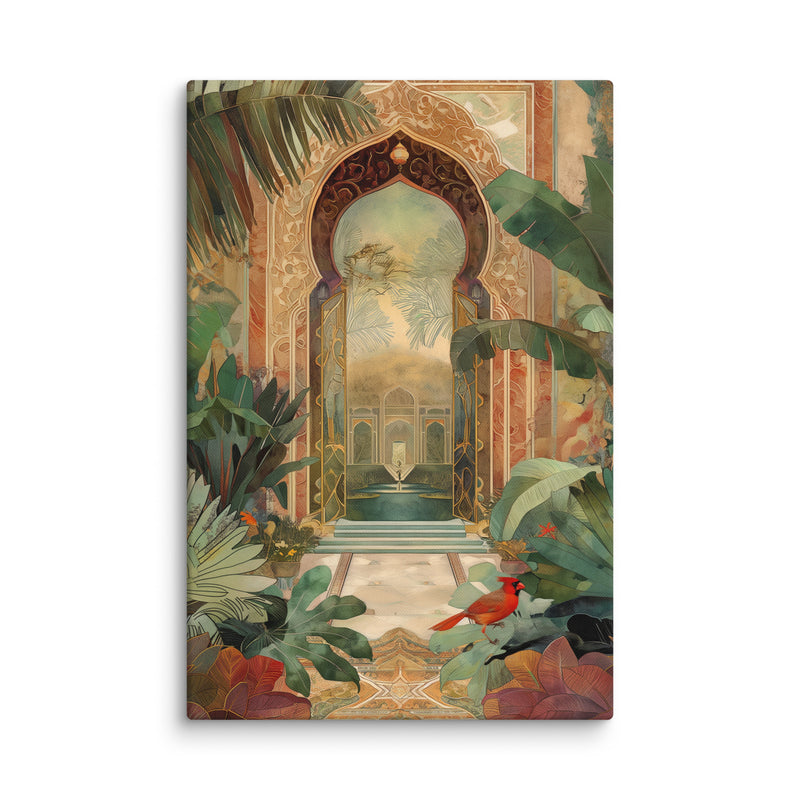 Secret Mughal Garden – Emerald & Cardinal Canvas