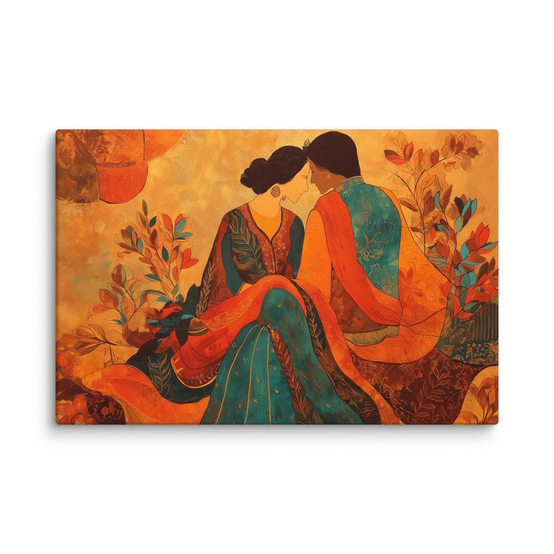 Amber Embrace of Anarkali & Salim – Mughal Romance Canvas Art