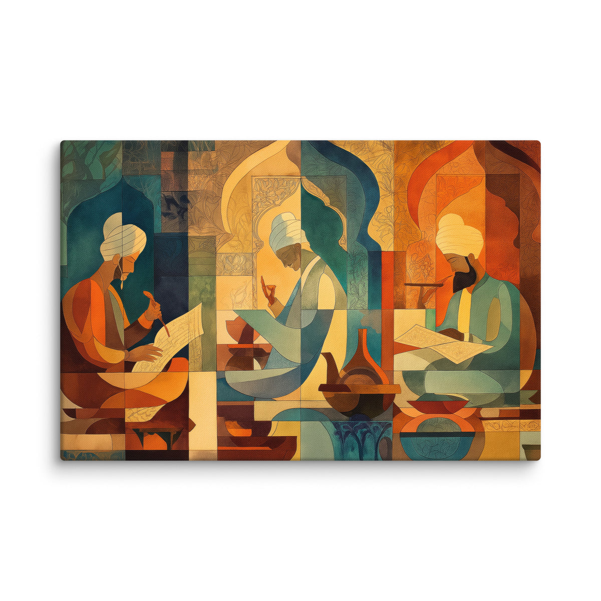 Scholars of the Mughal Era – Abstract Cultural Canvas Art | Mughal Heritage Wall Decor