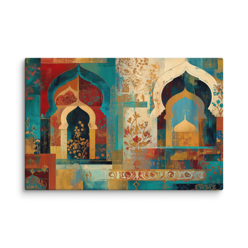 Turquoise Arches of the Mughal Court – Abstract Mughal Architecture Canvas Wall Art