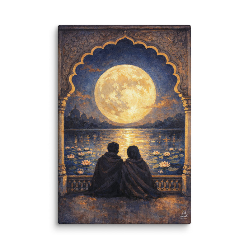 Moonlit Palace Reflections – Mughal Inspired Romantic Canvas Art