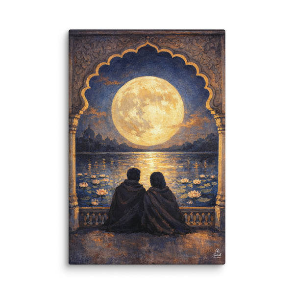 Moonlit Palace Reflections – Mughal Inspired Romantic Canvas Art