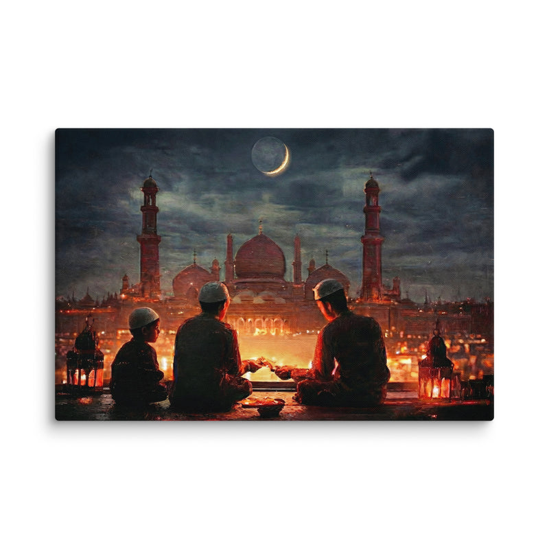 Moonlit Iftar — Mughal Evening of Breaking Fast Canvas Art