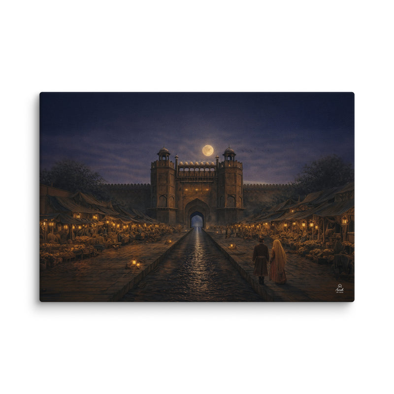 Chandni Chowk Moonlight – Mughal Night Market Canvas Art
