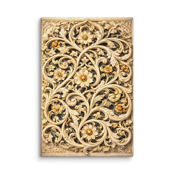 Arabesque Floral Jaali – Mughal Sculptural Canvas Art