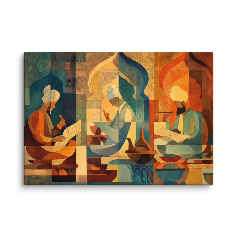 Scholars of the Mughal Era – Abstract Cultural Canvas Art | Mughal Heritage Wall Decor