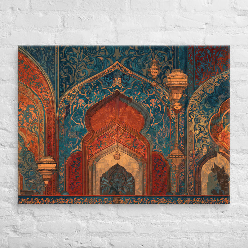 Crimson Arches of the Red Castle – Mughal Palace Canvas