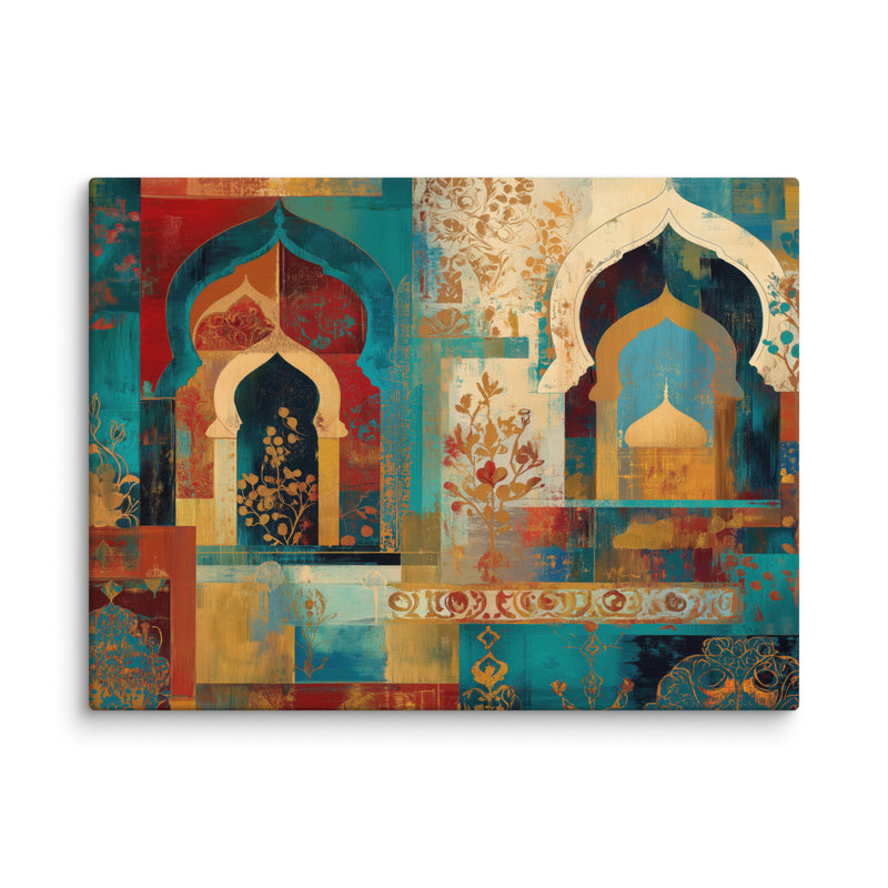Turquoise Arches of the Mughal Court – Abstract Mughal Architecture Canvas Wall Art