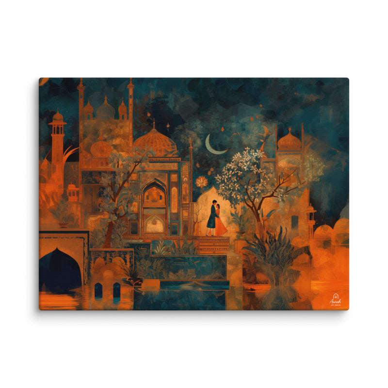 Eternal Embrace – Mughal Palace Romance Canvas Art