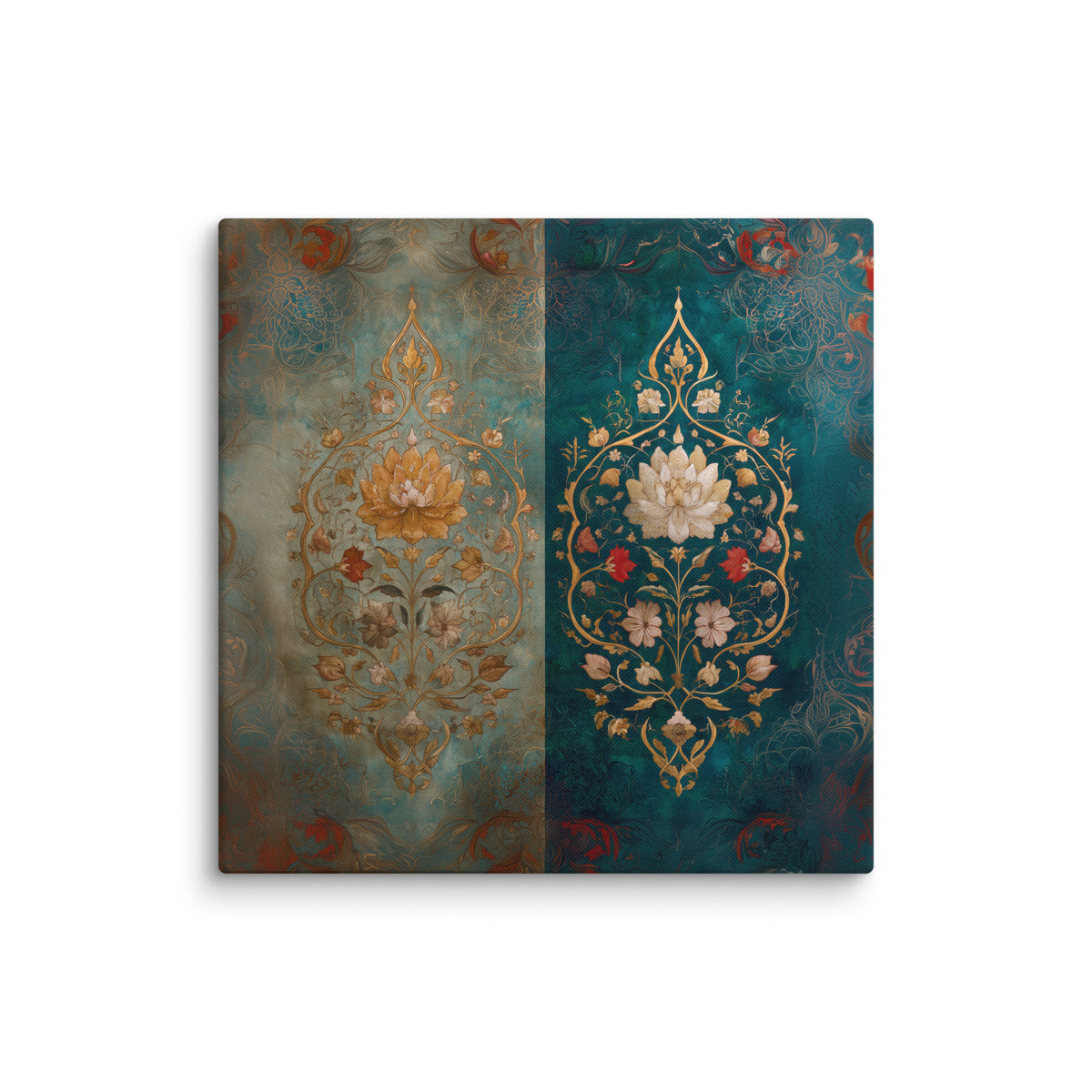 Lotus of Two Realms – Mughal Floral Harmony Canvas Art