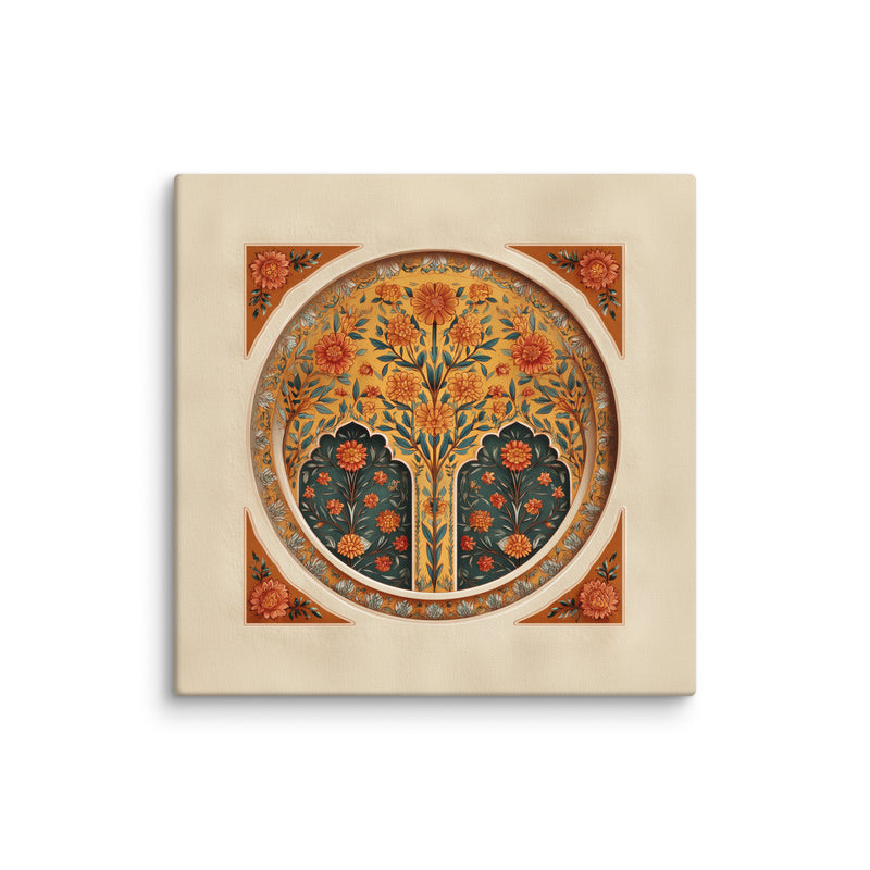Golden Blossom Arch — Mughal Floral Harmony Canvas