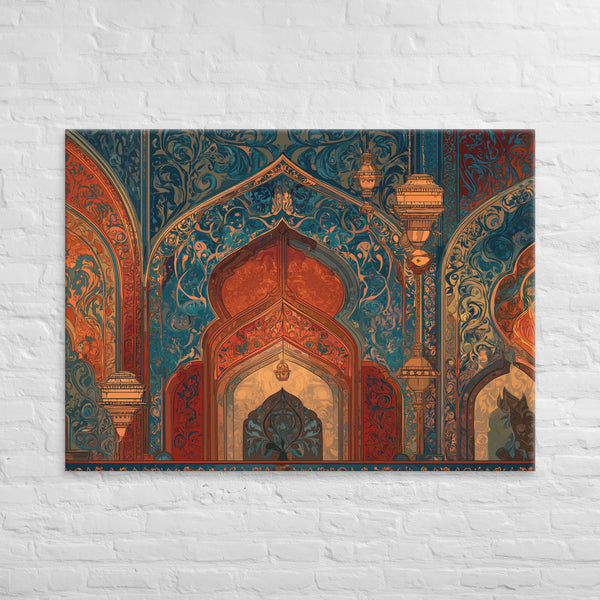 Crimson Arches of the Red Castle – Mughal Palace Canvas