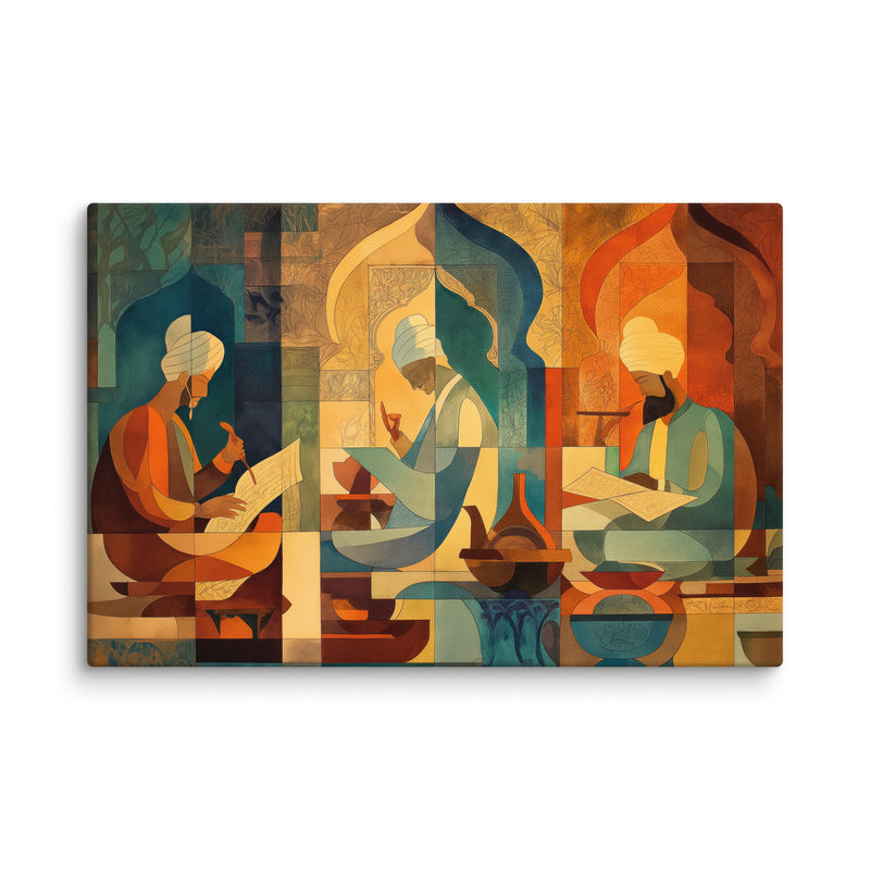 Scholars of the Mughal Era – Abstract Cultural Canvas Art | Mughal Heritage Wall Decor
