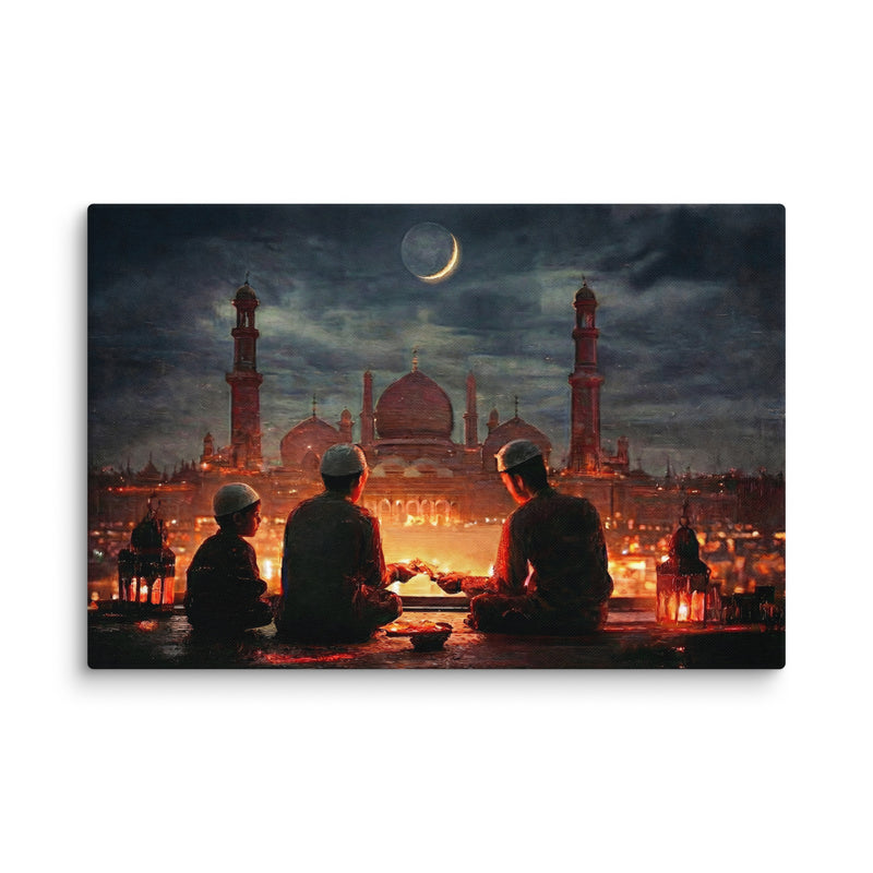 Moonlit Iftar — Mughal Evening of Breaking Fast Canvas Art
