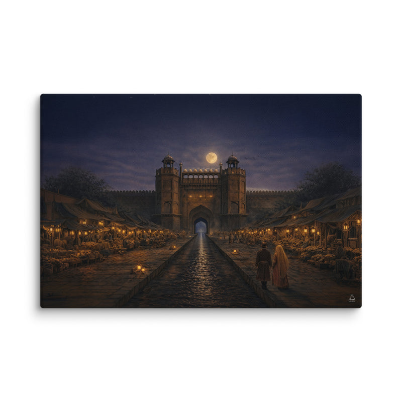 Chandni Chowk Moonlight – Mughal Night Market Canvas Art