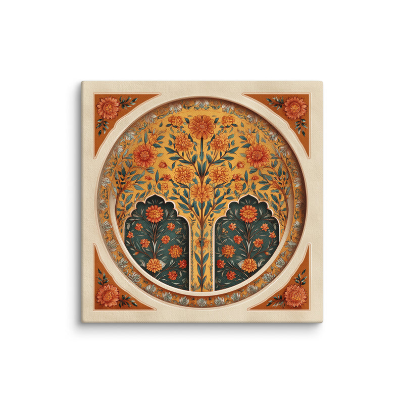 Golden Blossom Arch — Mughal Floral Harmony Canvas