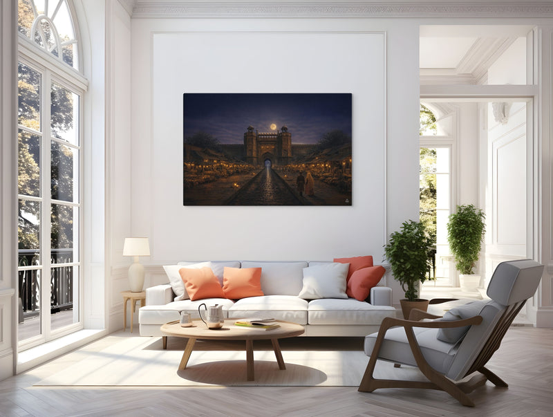 Chandni Chowk Moonlight – Mughal Night Market Canvas Art