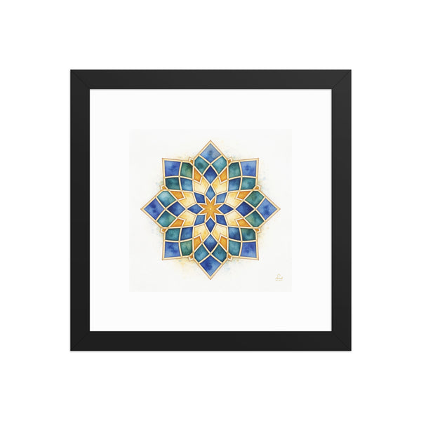 Islamic Geometric Star Pattern Canvas | Mughal Sacred Geometry Wall Art in Sapphire Blue, Teal & Gold