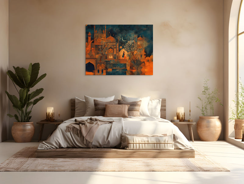 Eternal Embrace – Mughal Palace Romance Canvas Art