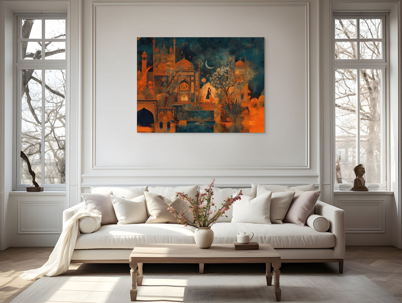 Eternal Embrace – Mughal Palace Romance Canvas Art