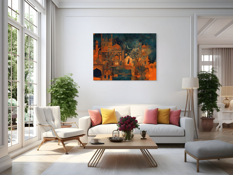 Eternal Embrace – Mughal Palace Romance Canvas Art