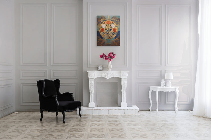 Golden Garden of the Mughals – Floral Medallion Mughal Canvas Art