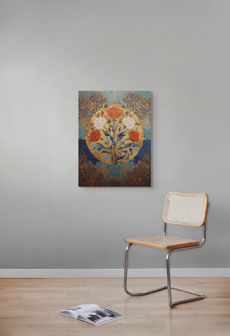 Golden Garden of the Mughals – Floral Medallion Mughal Canvas Art