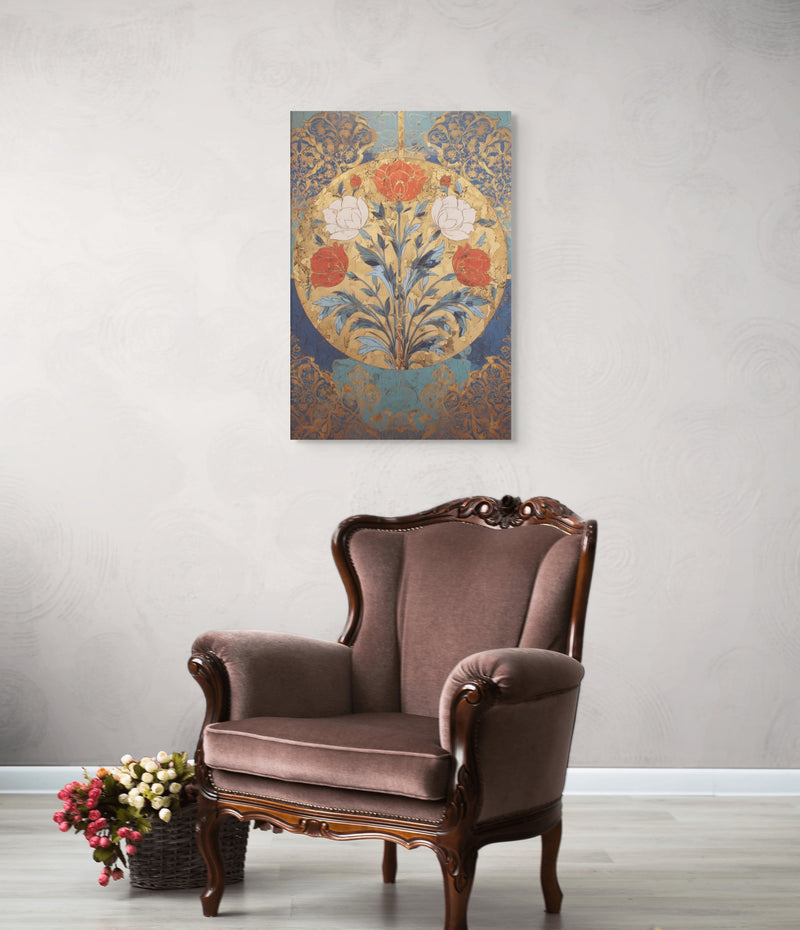 Golden Garden of the Mughals – Floral Medallion Mughal Canvas Art