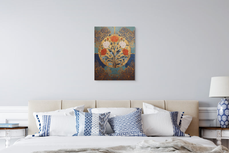 Golden Garden of the Mughals – Floral Medallion Mughal Canvas Art