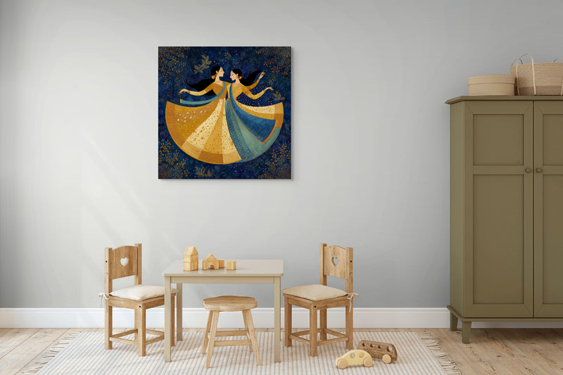 Golden Waltz – Mughal-Inspired Dance Canvas