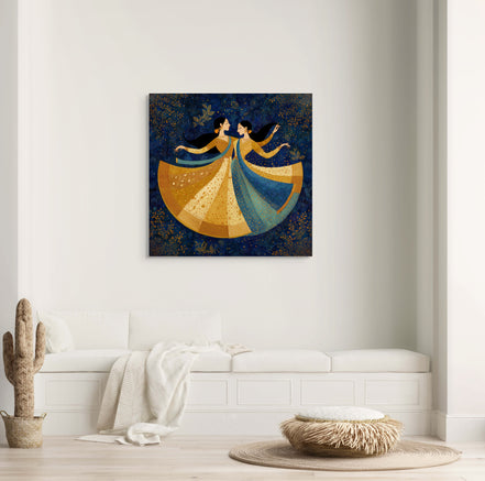 Golden Waltz – Mughal-Inspired Dance Canvas