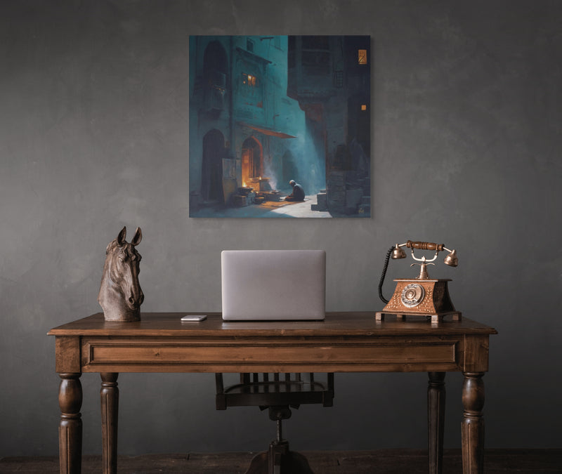 Midnight Courtyard Glow – Old Delhi Mughal Architectural Canvas Wall Art