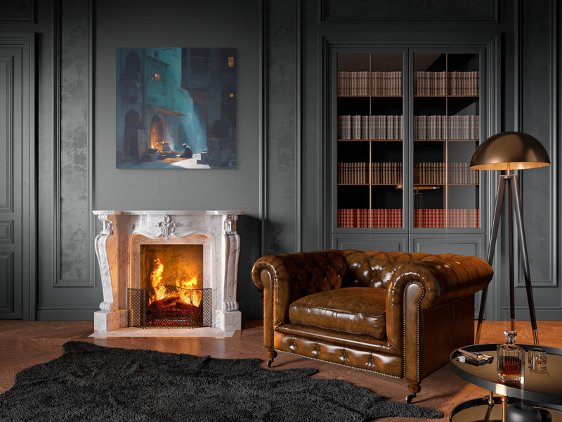 Midnight Courtyard Glow – Old Delhi Mughal Architectural Canvas Wall Art