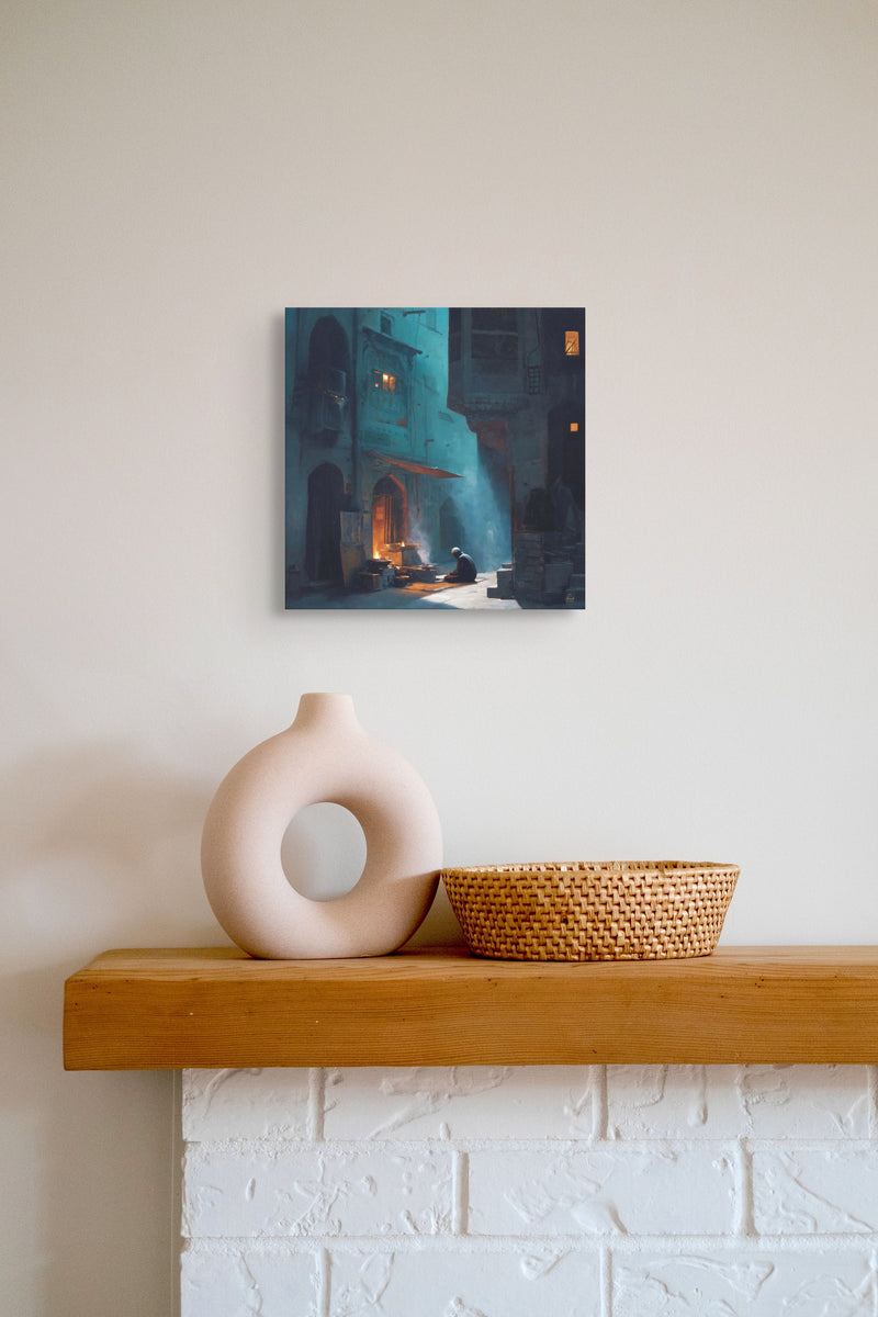 Midnight Courtyard Glow – Old Delhi Mughal Architectural Canvas Wall Art