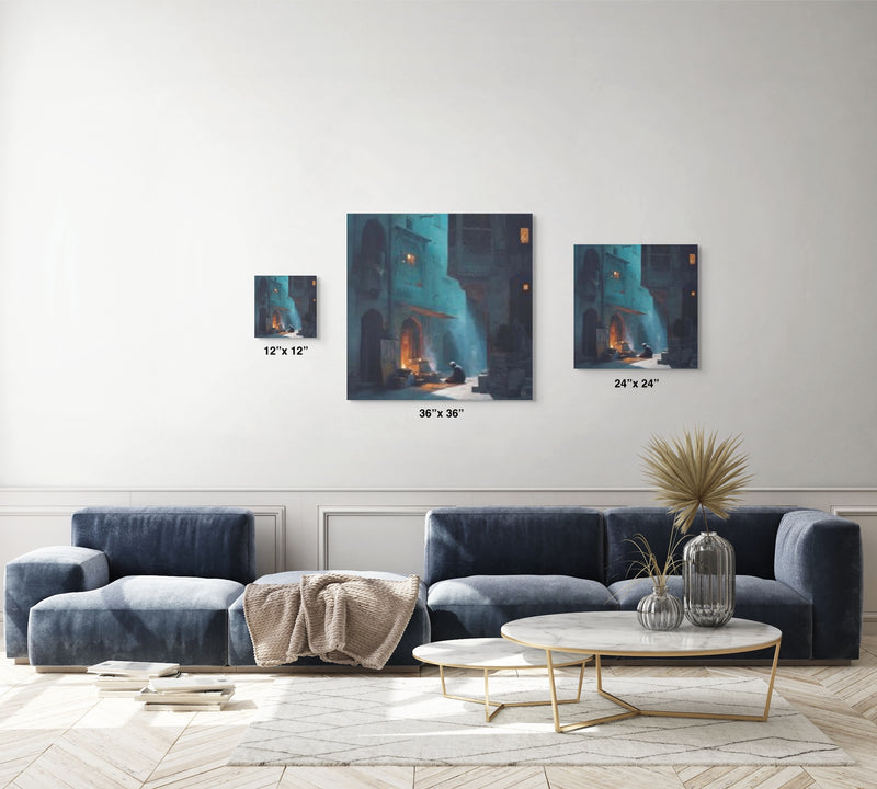 Midnight Courtyard Glow – Old Delhi Mughal Architectural Canvas Wall Art