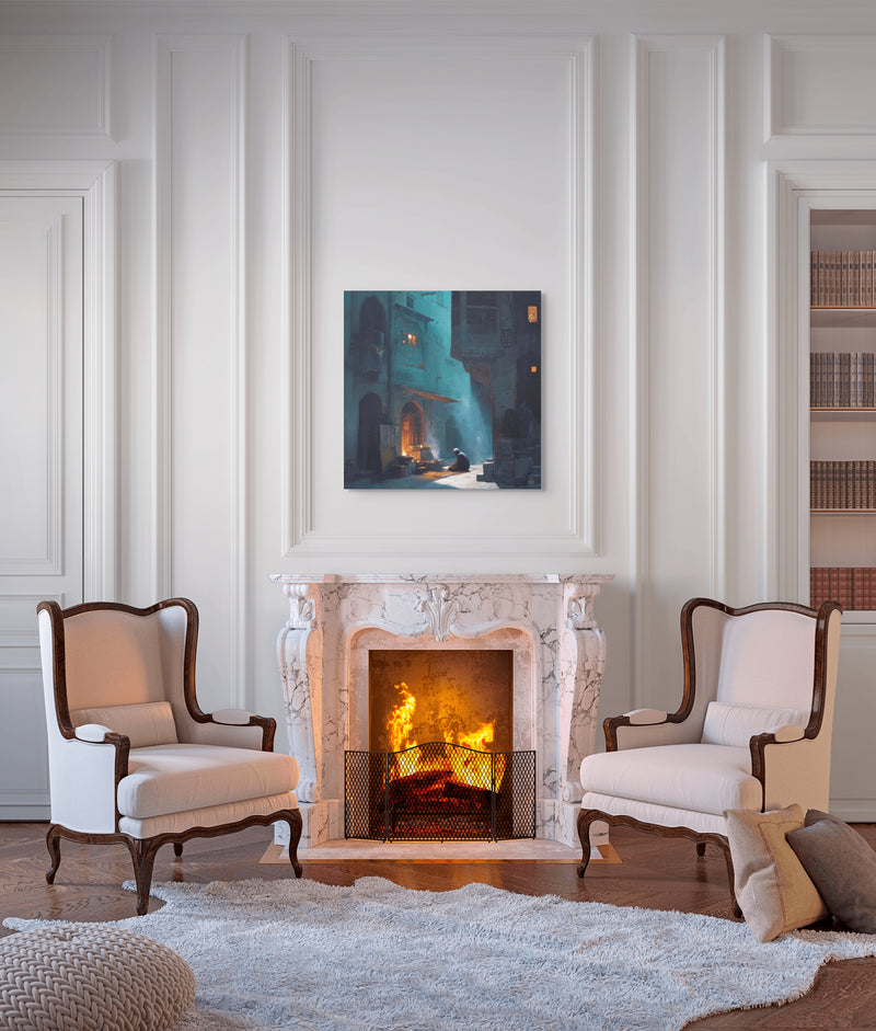 Midnight Courtyard Glow – Old Delhi Mughal Architectural Canvas Wall Art