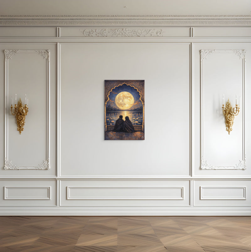 Moonlit Palace Reflections – Mughal Inspired Romantic Canvas Art