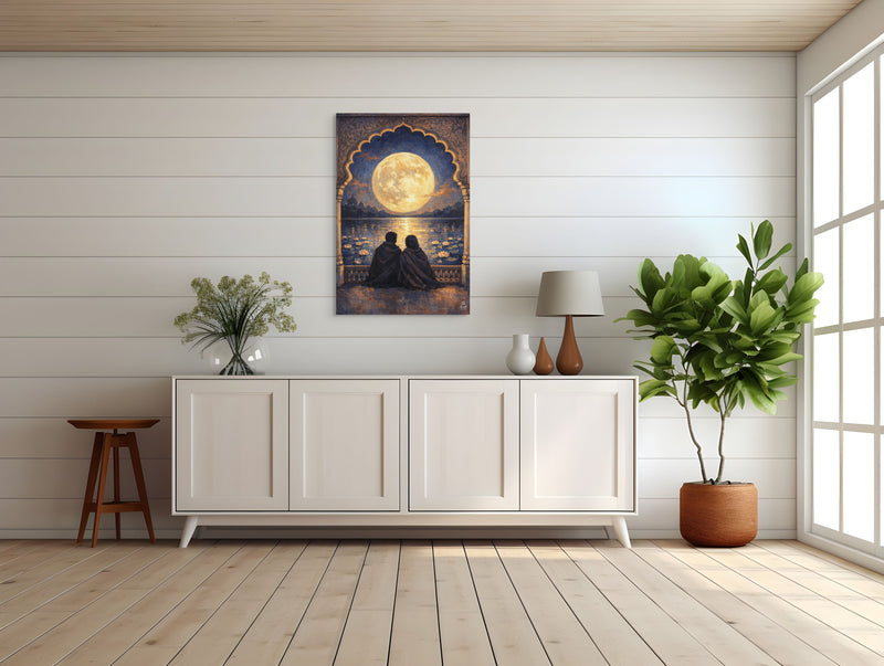 Moonlit Palace Reflections – Mughal Inspired Romantic Canvas Art