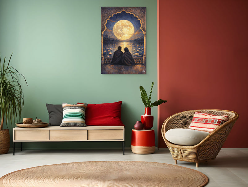 Moonlit Palace Reflections – Mughal Inspired Romantic Canvas Art