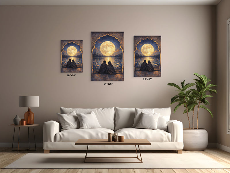 Moonlit Palace Reflections – Mughal Inspired Romantic Canvas Art